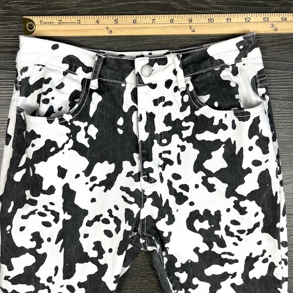 Saints & Hearts Bell Bottom Raw Hem Jeans Women Small Cow Print Grunge Y2K Indie - Picture 7 of 13